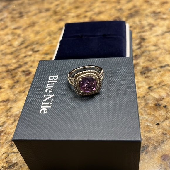 NWB Blue Nile Corda Cushion-Cut Sterling Silver Halo Amethyst White Topaz Ring - Picture 2 of 2